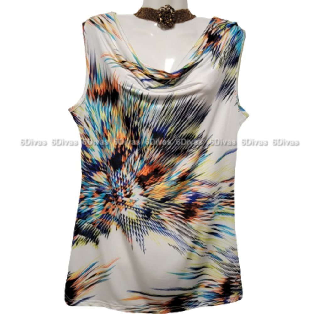 𝅺LINEA Domani Soft Sleeveless Cowl Neck Colorful Blouse Top  Sizes S M  L
